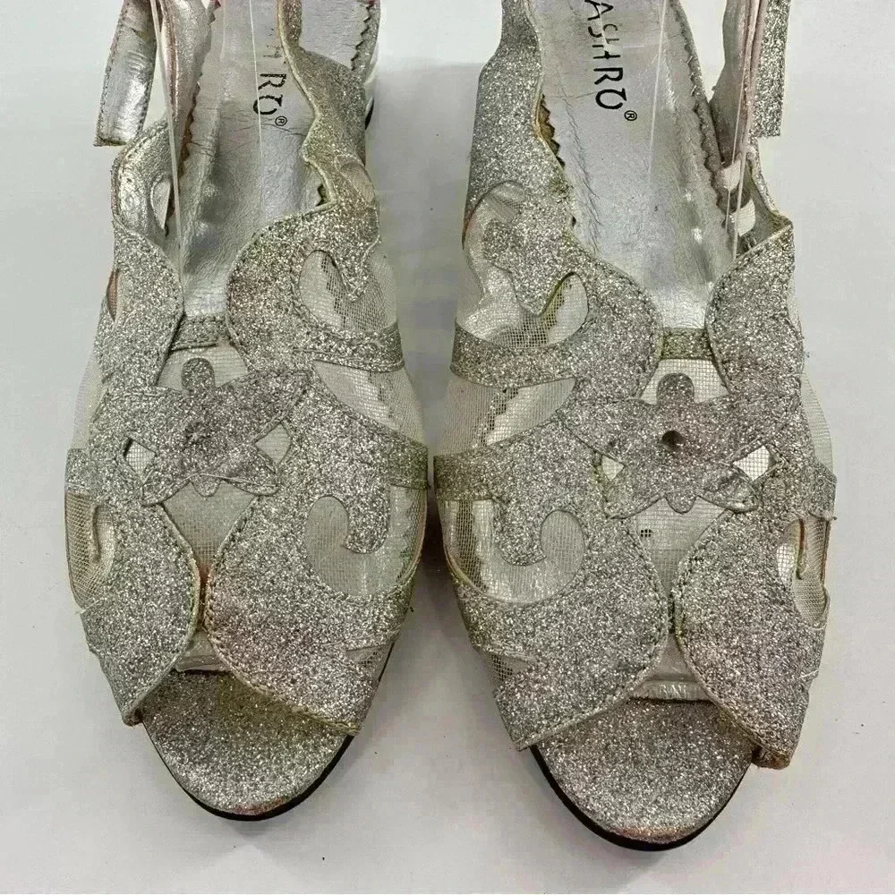 Ashro heels 9 silver glitter formal vintage 80s 90s grandmother of the bride